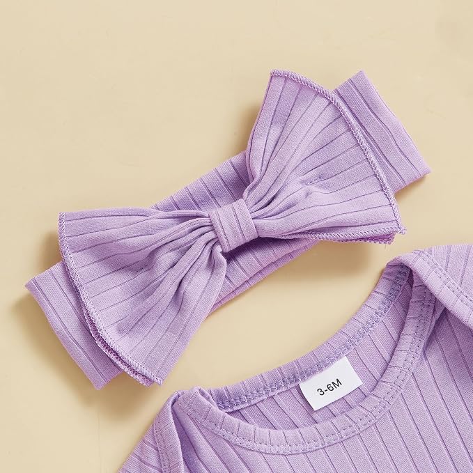 Newborn Baby Girl Clothes Jumpsuit Ruffle Romper Bodysuit Pants Headband - Image 5