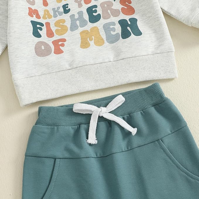 Nyapruwe Toddler Baby Boy Fall Outfit Funny Print Long Sleeve Sweatshirt Joggers Pants Set Kids Warm Winter Clothes