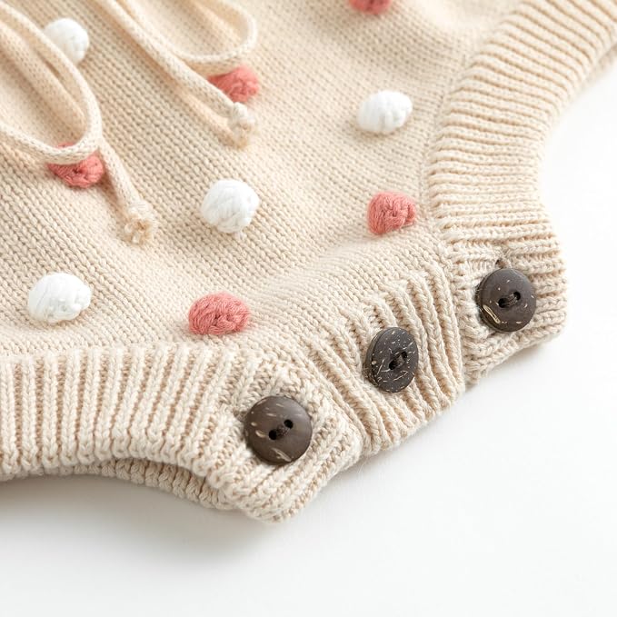Simplee kids Baby Girl Romper, Sleeveless Pompoms Square Neck | Soft Breathable - Image 6