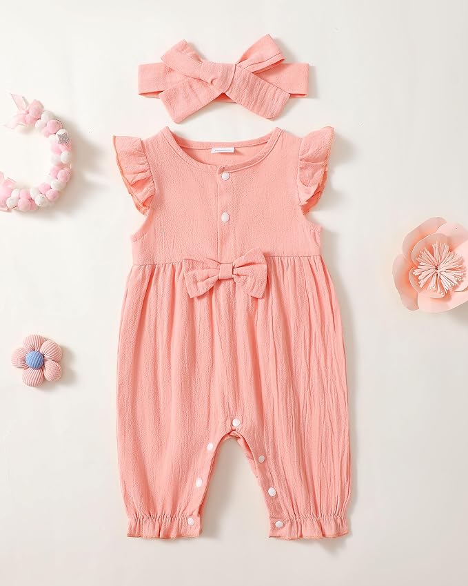 Renotemy Newborn Baby Girl Clothes Romper Summer Outfits Preemie-18Months | - Image 2