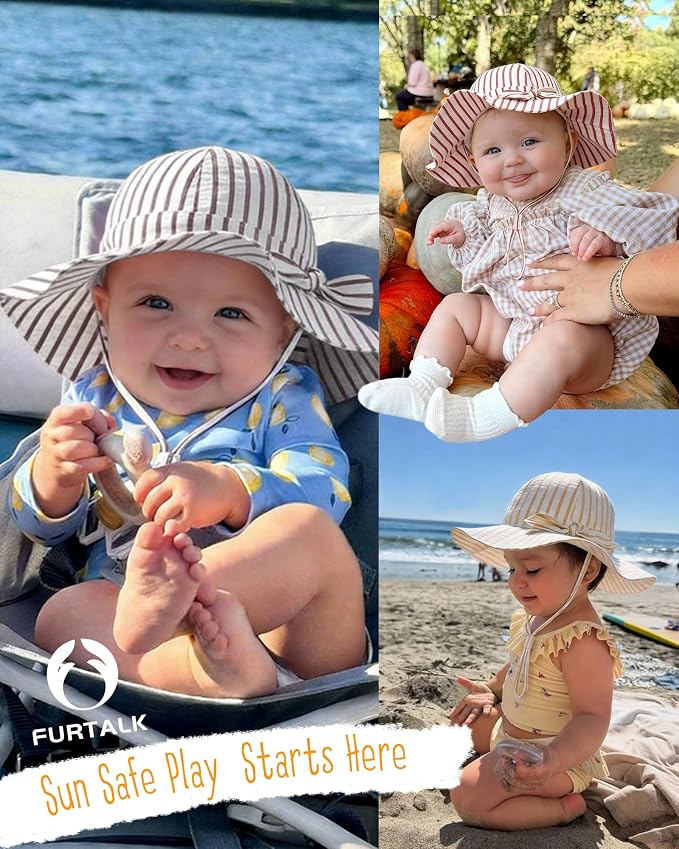 FURTALK 3 Pack Baby Sun Hat Toddler Beach Hat Girls UPF 50+ Wide Brim Infant - Image 6