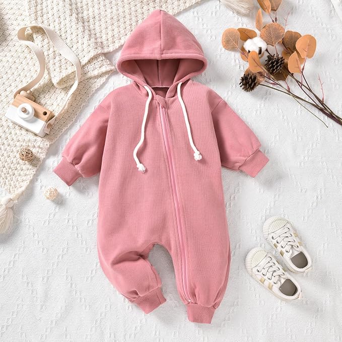 Unutiylo Unisex Baby Boys Girls Long Sleeve Infant Baby Zipper Hooded Jumpsuits - Image 4