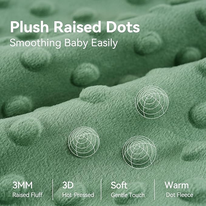 Fleece Baby Sleep Sack 0-6 Months with Plush Dots 1.5 Tog Baby Wearable Blanket with 2-Way Zipper Warm Sleeping Sack for Toddler Infant Newborn - Small, Blue&Green