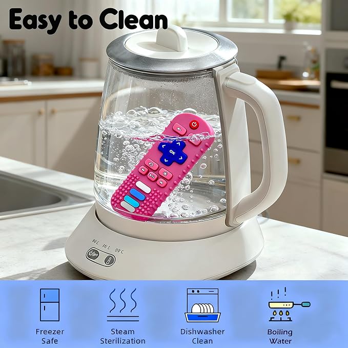 Baby Teething Toys-TV Remote Control Shape Silicone Infants Teething Toys for Babies 0-18 Months,BPA-Free (Pink)