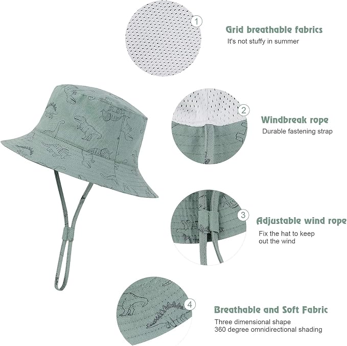 Durio UPF 50+ Baby Sun Hat Wide Brim Toddler Bucket Hats - Image 4