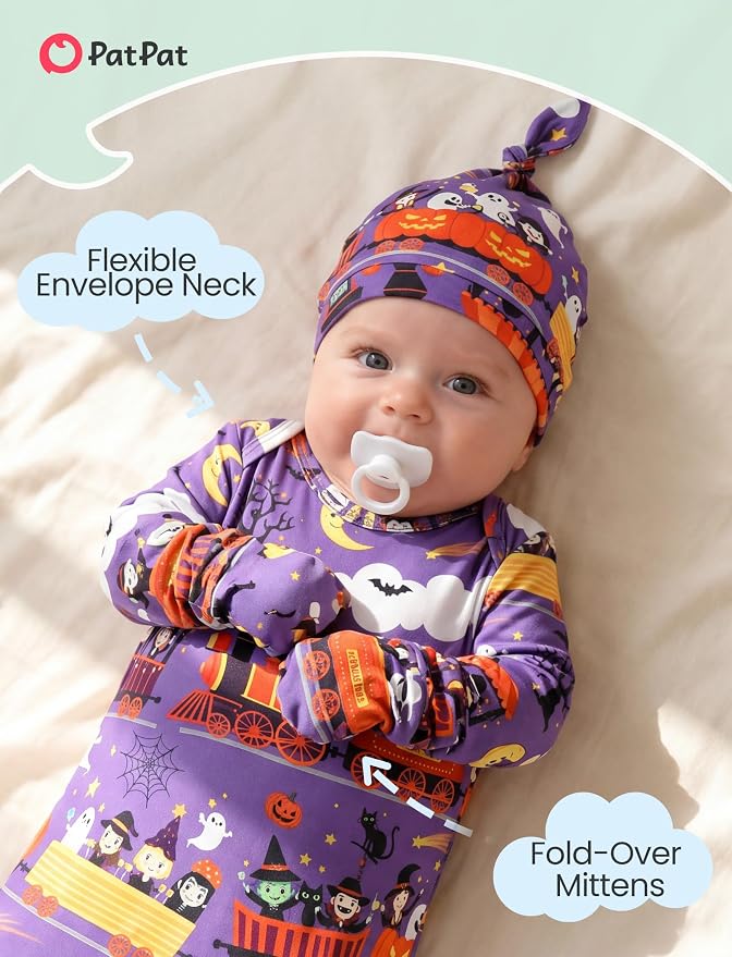 PATPAT Baby Sleeper Gown with Hat - Image 3