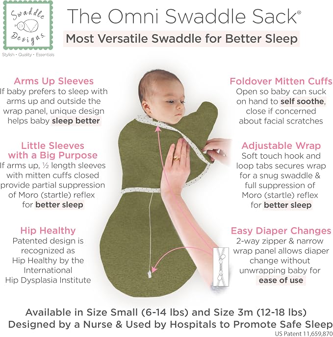 SwaddleDesigns 6-Way Omni Swaddle Sack, Arms Up Swaddle - Image 2