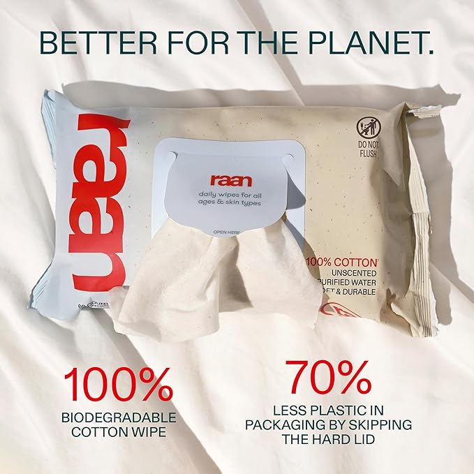 Raan, 100% Cotton Baby & Toddler Wipes, Unbleached, 99% Purified Water, Unscented, EWG verified, Made for Sensitive Skin, Extra Soft and Durable, 12 pack, 720 Count
