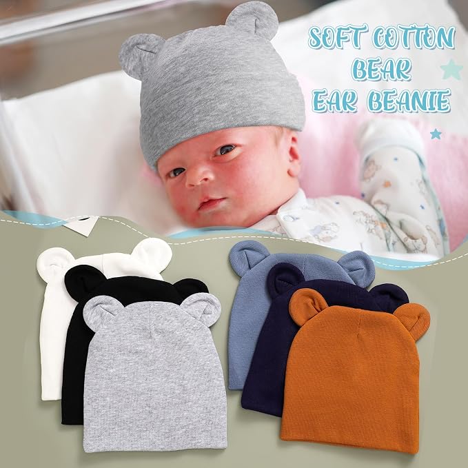 Toulite 6 Pcs Preemie Hats Cotton Preemie Beanies Baby Caps Cute Beanie Bear - Image 3