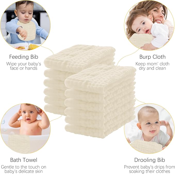 Lovely Care 12 Pack Muslin Burp Cloths 100% Cotton Muslin Cloths Large - Image 4