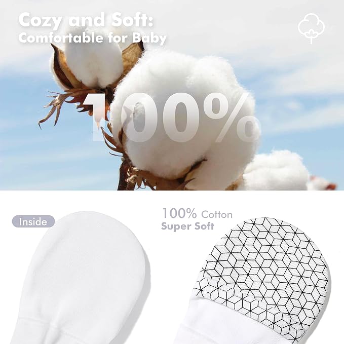 Baby Newborn No Scratch Mittens Stay On, 100% Cotton Adjustable 0-12M | Soft - Image 5
