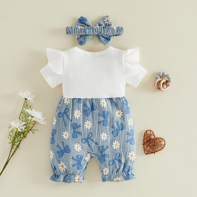 YINGISFITM Newborn Baby Girl Summer Clothes Short Sleeve Bubble Romper Bow - Image 6