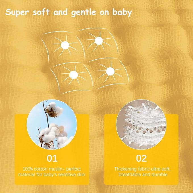 Lovely Care 12 Pack Muslin Burp Cloths 100% Cotton Muslin Cloths Large - Image 5