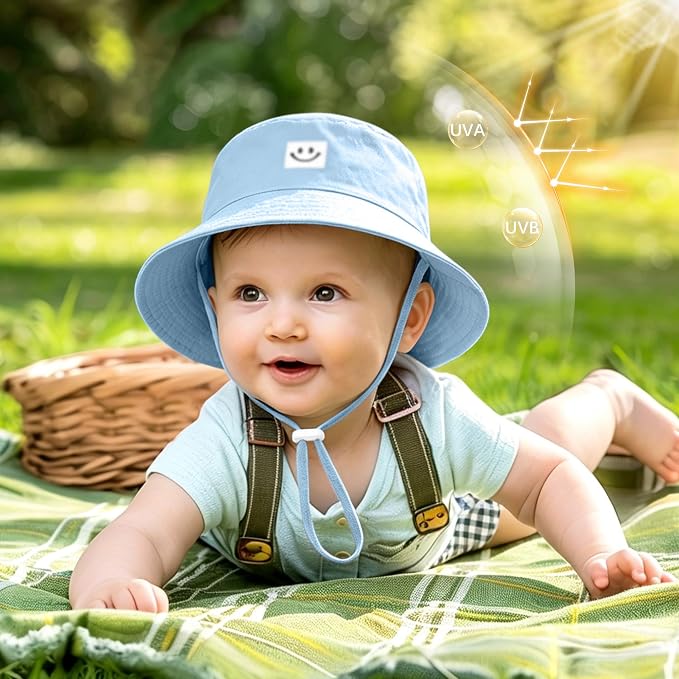 Cooraby 5 Pack Baby Sun Hat Adjustable Smile Bucket Hat Sun Protective Cap - Image 2