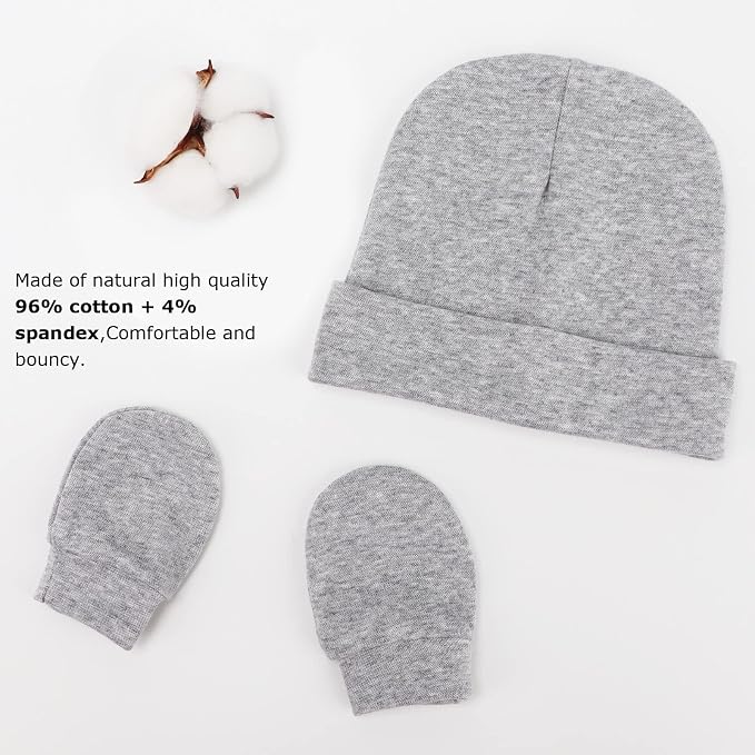 BQUBO Baby Hats and Mittens Infant Cotton Beanie Gloves No Scratch Set Newborn - Image 5