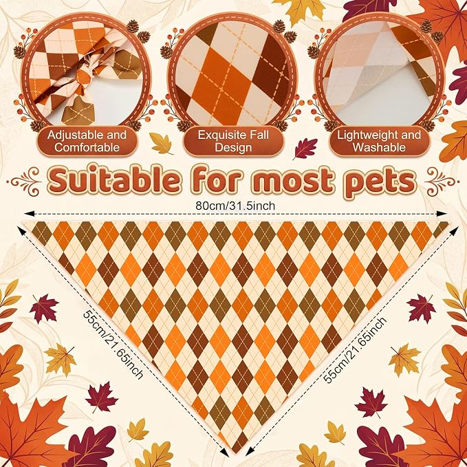 50 Pcs Fall Plaid Dog Bandanas Bulk Autumn Gingham Check Pattern - Image 3