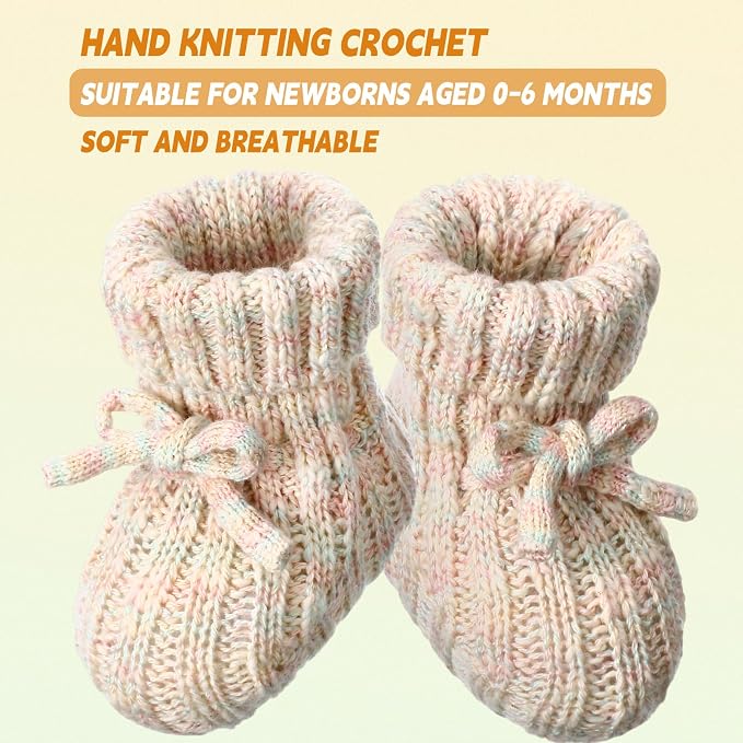 Evervibe 3 Pair Knitted Baby Booties | 100% Cotton, 0-6 Months Newborn - Image 4