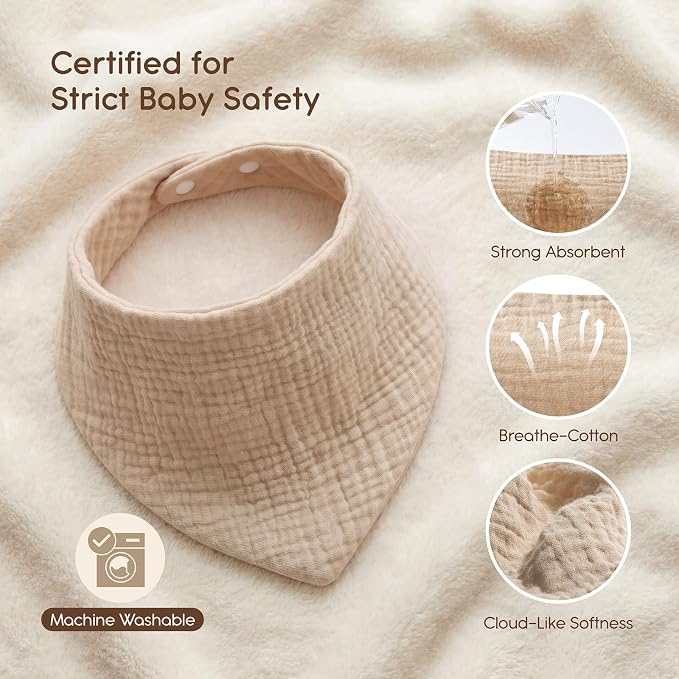 Tunnkit Muslin Baby Bibs, 10 Pack Bandana Bibs, Triangular Bibs | Extra - Image 4
