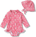 Infant Baby Girl Swimsuit One-Piece Long Sleeve Rash Guard with Hat Set Floral Zipper Bathing Suit Leopard Beach Wear