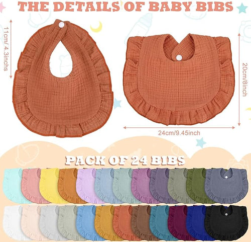 24 Pcs Muslin Baby Bibs Unisex Soft Muslin Drool Bibs Adjustable Baby Bandana Bibs Lap Shoulder Absorbent Teething Bibs for Baby Newborn Infants Toddlers Drooling Eating