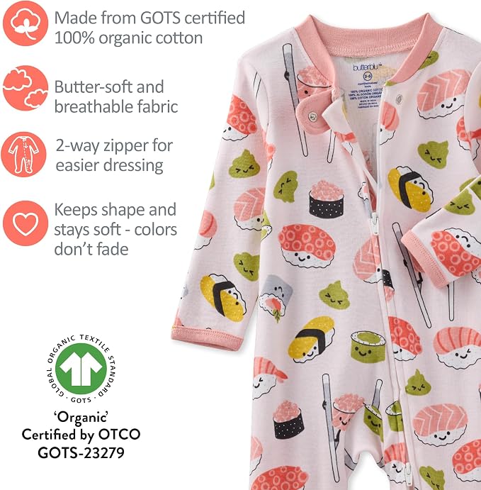 Butterblu Scout Sleep & Play 100% Organic Cotton Footed Zip Front PJs | GOTS - Image 6