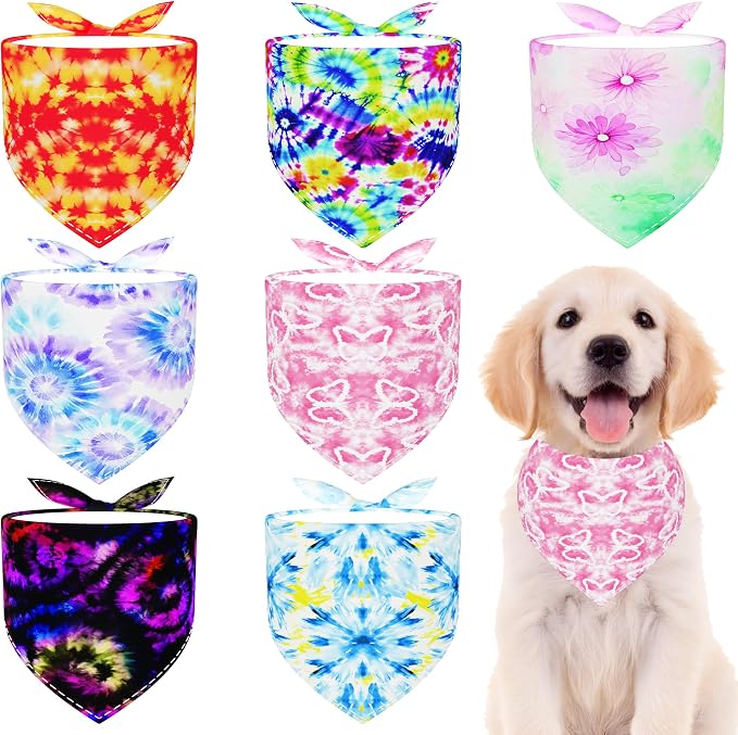 7 PCS Medium Tie Dye Dog Bandanas Hemming Seam Edge Dog Bandana by Bestwishforyou