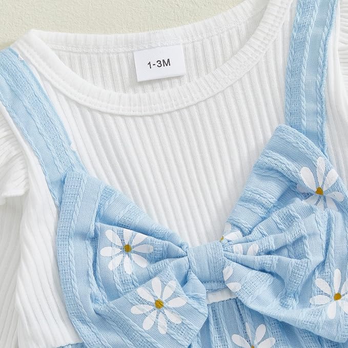 Newborn Baby Girl Clothes Ruffle Sleeve Jumpsuit Corduroy Floral - Image 3