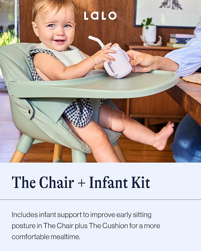 Lalo The High Chair Infant Kit - Convertible Wooden High Chair for Babies & Toddlers with Infant Support & Cushion, Grows with Your Child, Dishwasher Safe Tray, Adjustable Footrest Licorice