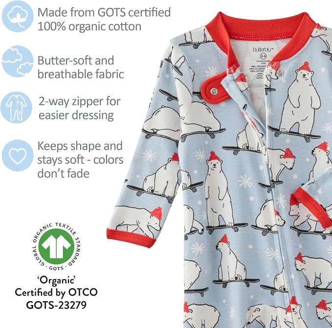 Butterblu Scout Sleep & Play 100% Organic Cotton Footed Zip Front PJs | GOTS - Image 5