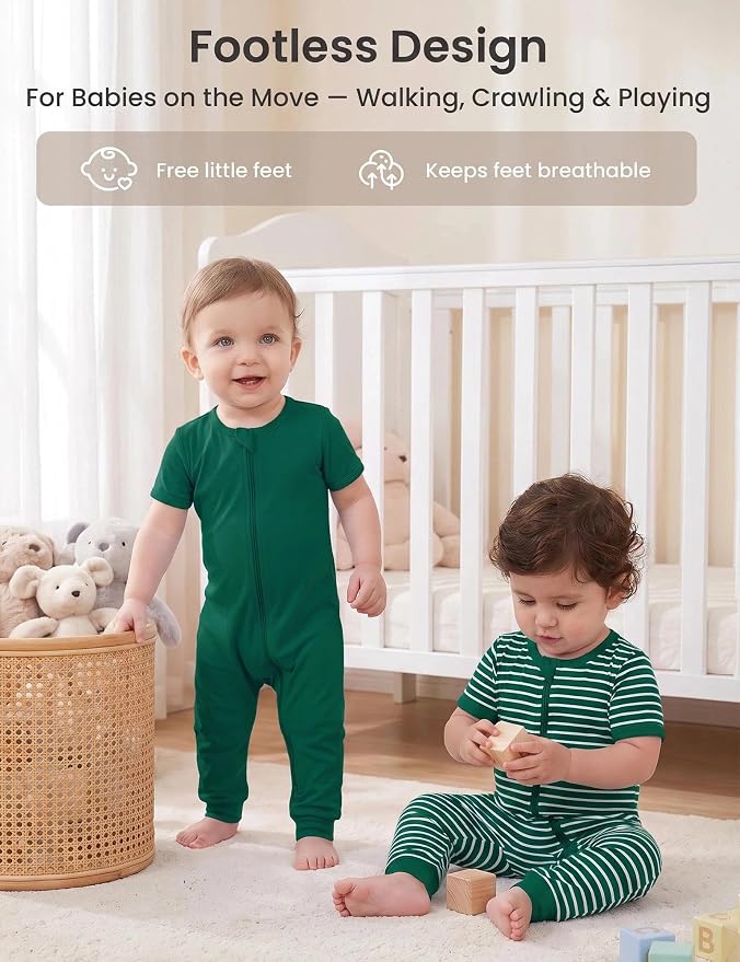 Jimonda Baby Romper Short Sleeve Cotton Pajamas 2-Way Zipper - Image 5
