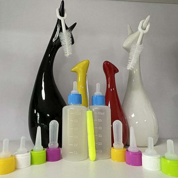 Pet Bottle Kit, Squeeze Liquid Replaceable Silicone Teat for Newborn Kittens, Puppies, Rabbits, Small Animals Replacement Teat Cat Feeding Bottle Feeding Tool