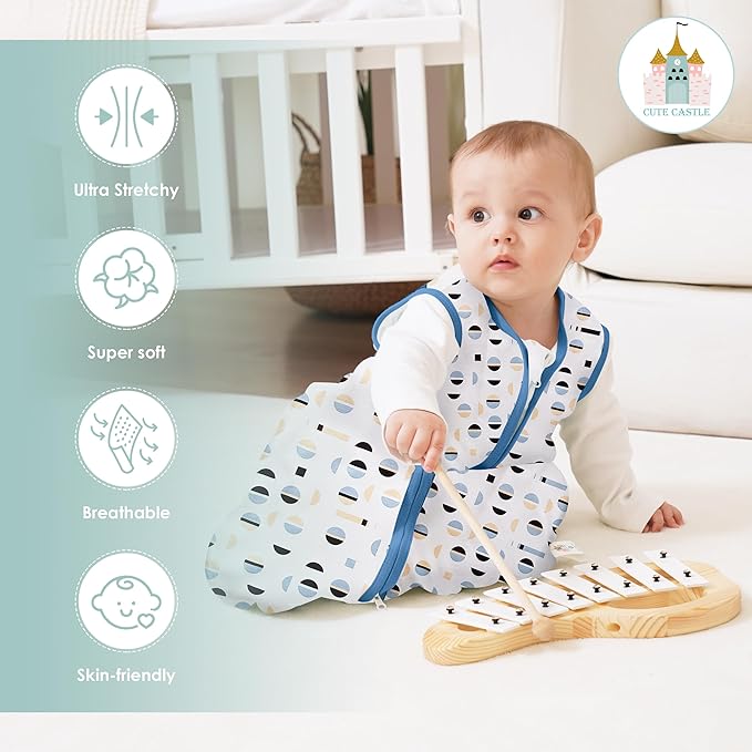 Cute Castle Baby Sleep Sack 6-12 Months - Lightweight 100% Cotton 2-Way Zipper TOG 0.5 Infant Wearable Blanket, Newborn Essentials Toddler Sleep Clothes (3 Pack Blue)