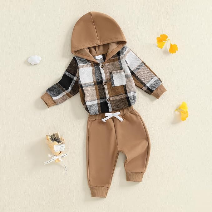 Douhoow Infant Baby Fall Clothes Boy Girl Plaid Hoodie Sweatshirt Romper - Image 3