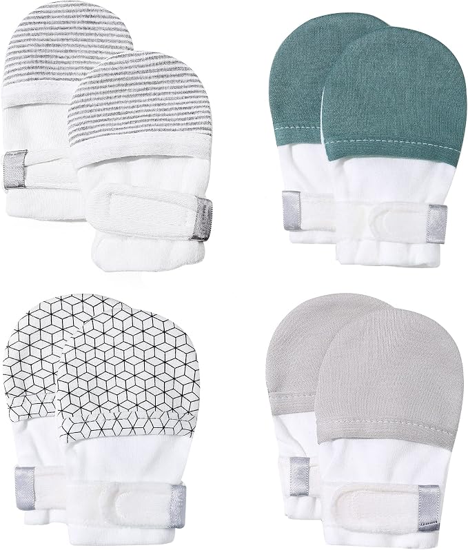 Baby Newborn No Scratch Mittens Stay On, 100% Cotton Adjustable 0-12M | Soft by HAPIU
