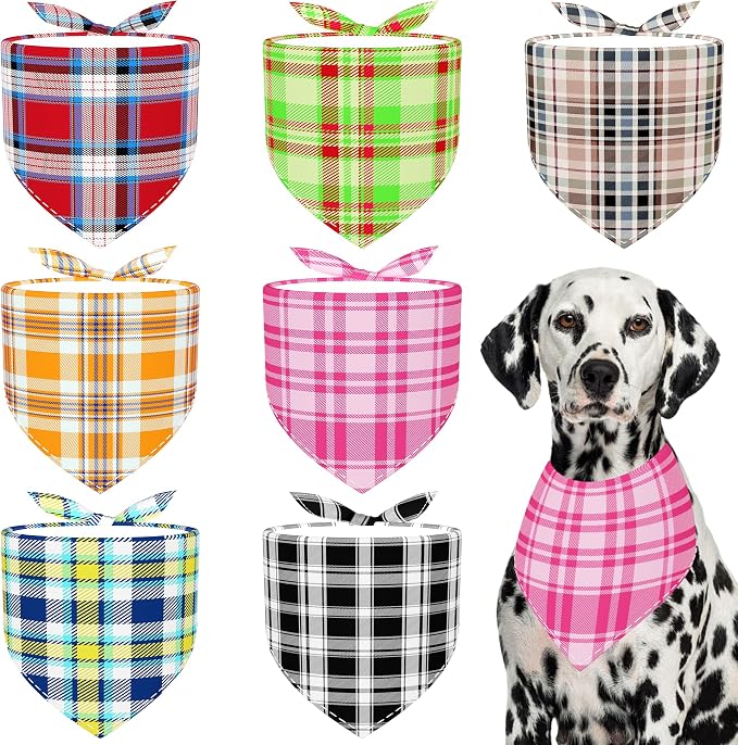 7 PCS Plaid Dog Bandanas for Large Dogs Breed Sewing Hemming Dog Bandana Print by Bestwishforyou