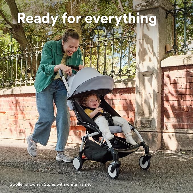 Stokke YOYO3 Stroller from 6 Months - Includes Black Frame/Toffee Seat Cushion + Canopy - Folds in & Out in a Flash - Light & Compact - Carry-On Compatible
