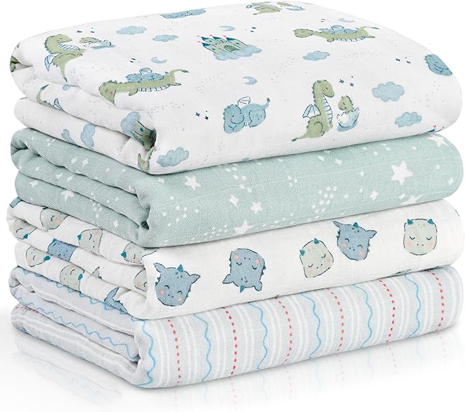 Muslin Swaddle Blankets for Newborn, Cotton Receiving Blanket | 4 Pack 100% by CivaruaKids
