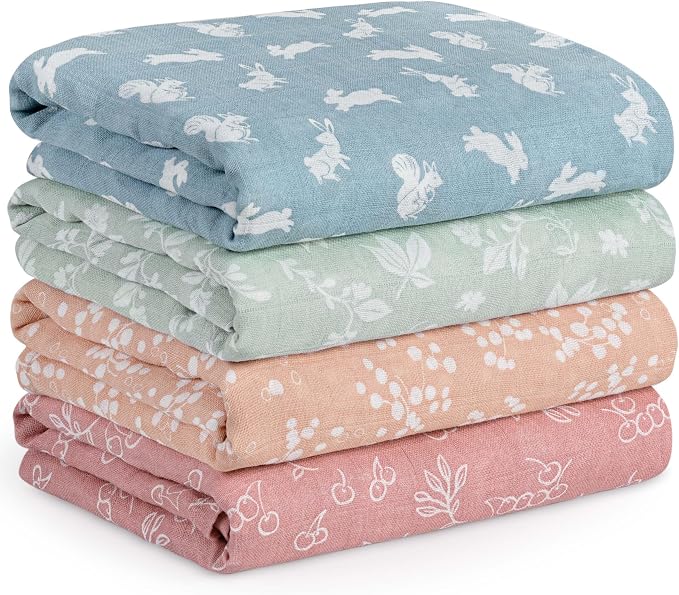 Muslin Swaddle Blankets for Newborn, Cotton Receiving Blanket | 4 Pack 100% by CivaruaKids