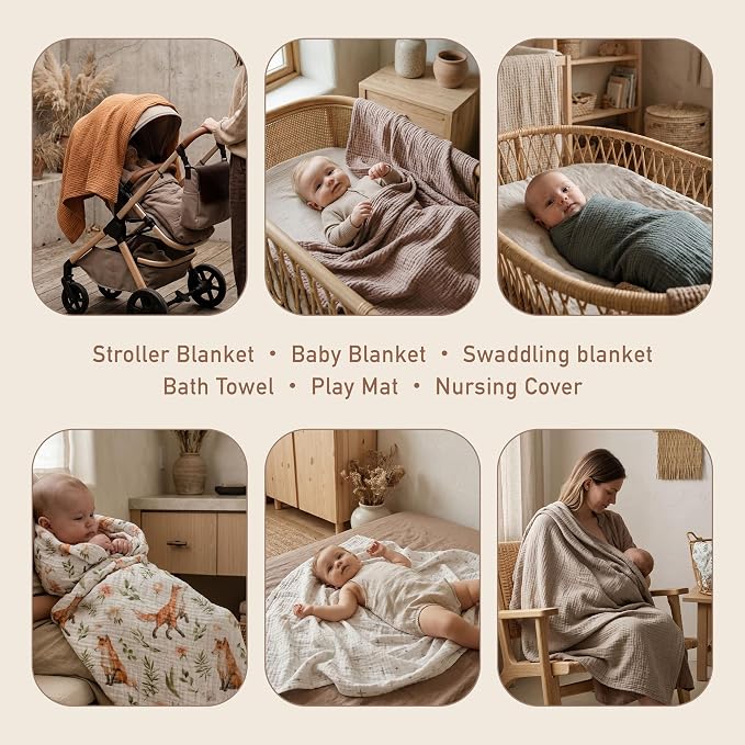 Muslin Swaddle Blankets for Newborn, 4 Pack Breathable Soft Receiving Blanket - Image 8