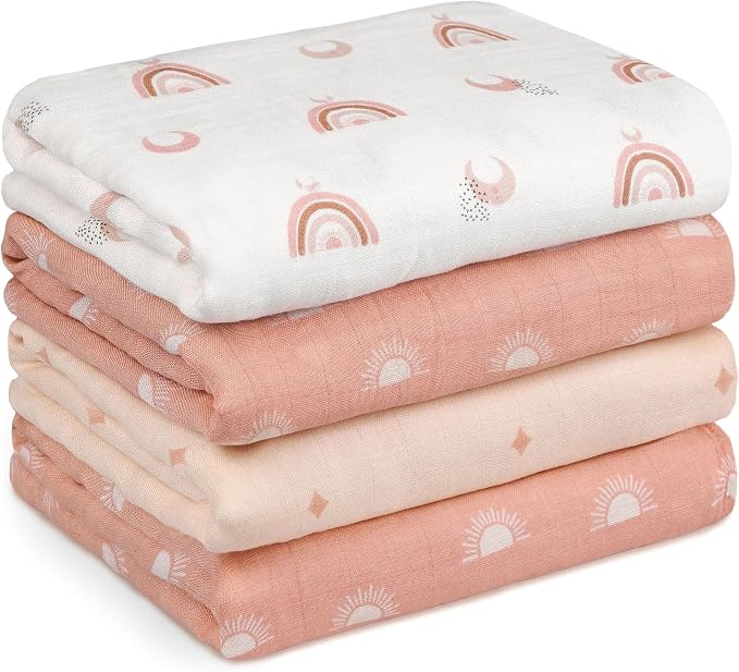GLLQUEN BABY Muslin Swaddle Blankets 4Pk Receiving Blanket Large 35" x 40" | by GLLQUENBABY