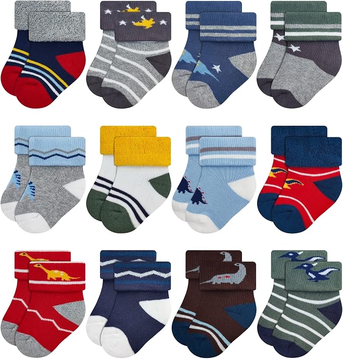 RATIVE Newborn Baby Socks 0-6, 6-12 Months Terry Turn Cuff Socks by RATIVE