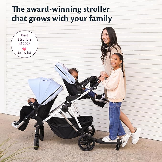 Mockingbird Single-to-Double Stroller 2.0 - Modular Full-Size Baby Stroller for 1, 2 or 3 Kids - Includes Cup Holder - Sage