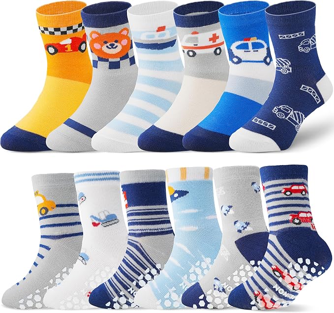 ANTSANG 12 Pairs Baby Girls Boys Toddlers Kids Crew Cotton Grips Socks | Smooth by ANTSANG