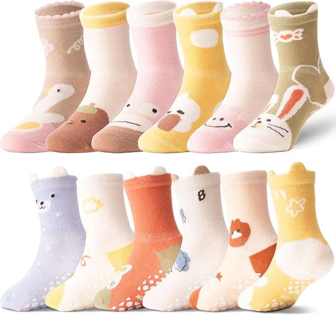 ANTSANG 12 Pairs Baby Girls Boys Toddlers Kids Crew Cotton Grips Socks | Smooth by ANTSANG