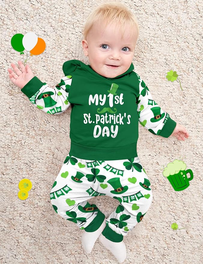 Fommy Newborn Baby Boy Clothes Plaid Letter Print Long Sleeve Hoodies + Long - Image 2