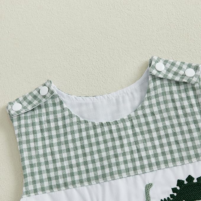 Newborn Baby Boys Sleeveless Seersucker Romper One Piece Straps Overalls - Image 4