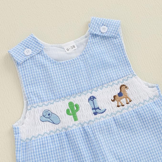 Newborn Baby Boys Sleeveless Seersucker Romper One Piece Straps Overalls - Image 4