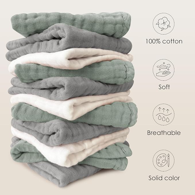 Sunny zzzZZ Baby Muslin Washcloths -100% Cotton Muslin Soft Baby Bath Wash - Image 5