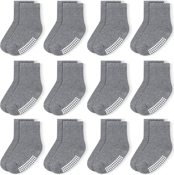 Baby Toddlers Crew Socks with Non-Slip Grip 12 Pack Cotton Stretch Socks | Soft by JAKIDAR