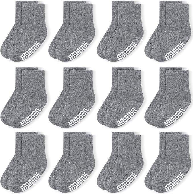 Baby Toddlers Crew Socks with Non-Slip Grip 12 Pack Cotton Stretch Socks | Soft by JAKIDAR